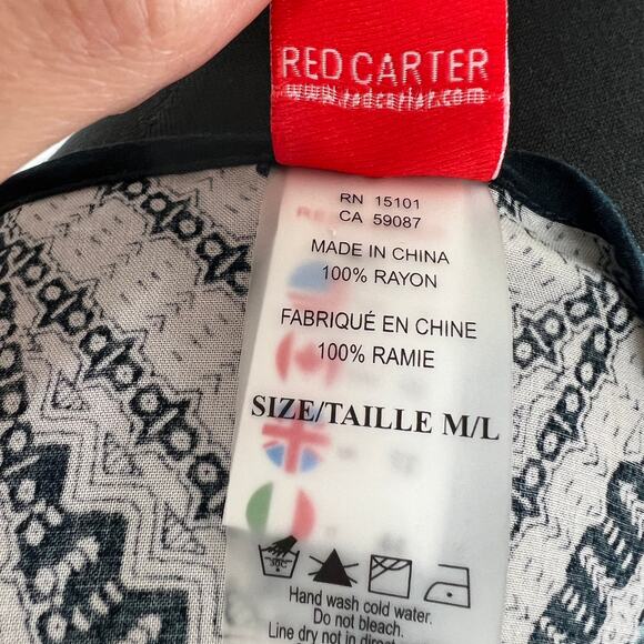 RED CARTER Black M/L Swim Cover Up Tunic Top Boho Peacock Scoop Neck 3/4 Sleeves - Picture 8 of 10